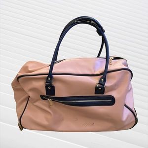 Pink Navy Genuine Leather Rolling Duffel Duffle 20” Carry-On Luggage with wheels